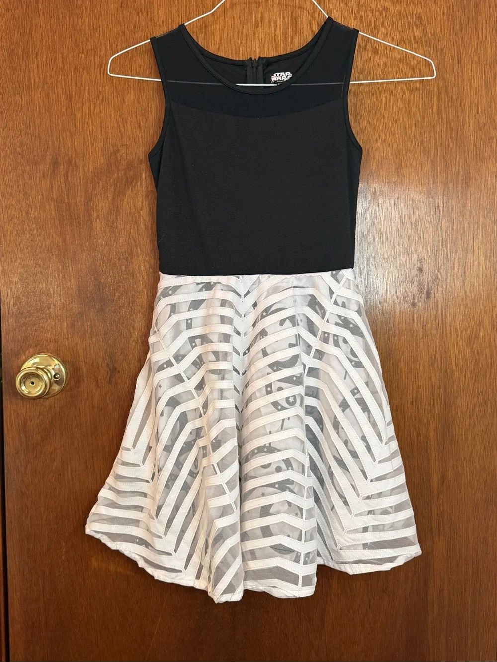 Mad Engine Star Wars Girls BB-8 Chevron Mesh Dress Black White 10/12 M Disney